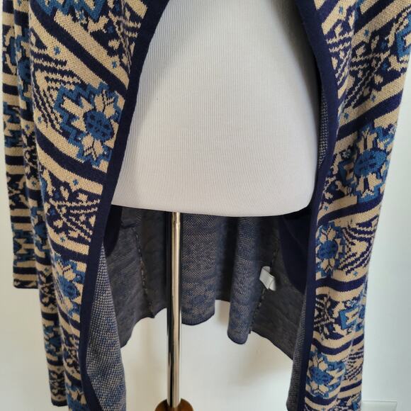 NEW Lucky Brand Scarf Print Cardigan Shawl Collar Open Blue Women Large - Picture 7 of 12
